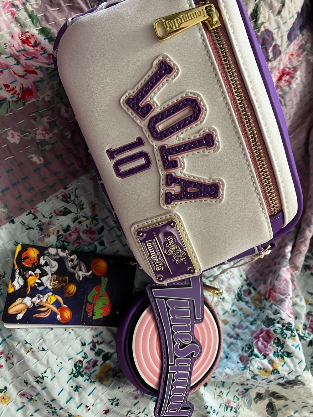 Warner Bros. Lola White and Purple Crossbody with Gold Accents